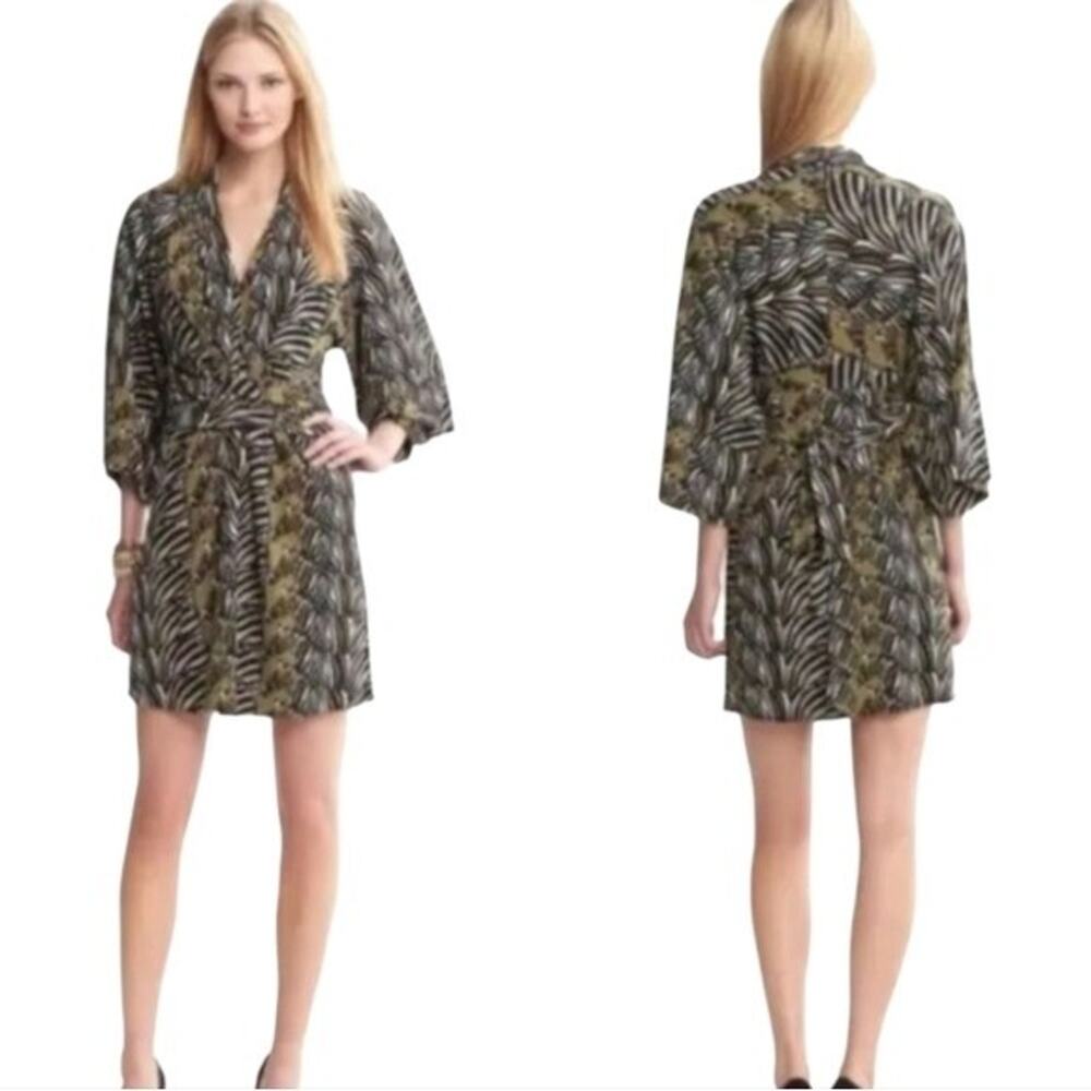 BANANA REPUBLIC Issa London Collection Zebra Black Green Kimono Dress Size 10